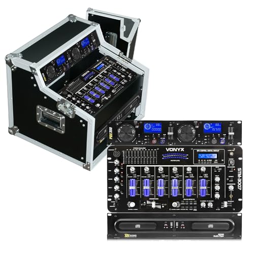 PD PDX350 DJ CD Mixer with STM-3007 6-Channel Bluetooth DJ Mixing Desk & Live-In Flight Case - Complete CD Mixing Deck Package Perfect for Mobile DJs | Rapid Setup, and Durable Transport Solution