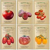 6-Variety Heirloom Tomato Seed Pack 300+ Seeds (50 Seeds Per Pack) Non-GMO Heritage Seeds for Cherokee Purple, Bonny Best, Roma VF, Red Cherry Large, Brandywine Pink & Golden Jubilee Tomatoes
