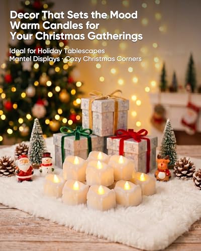 Image of Homemory 24 Pack White Dripping Flameless LED Tea Lights, 1.58 inch x 1.2 inch Battery Operated Flickering Fake Candles, 200+ Hours Electric Votive Tealights for Wedding, Halloween, Christmas Centerpieces