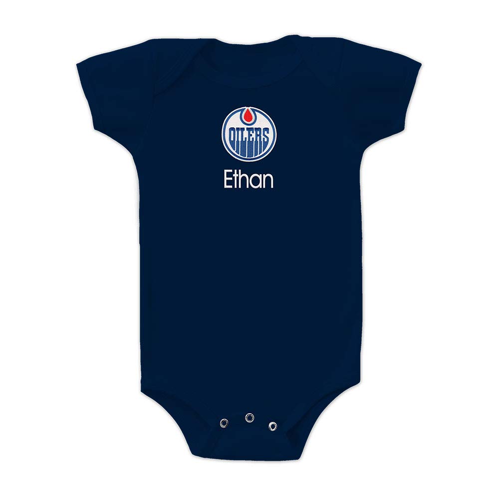 Designs By Chad and Jake Edmonton Oilers Personalized Baby Bodysuit (6-12 Months, Navy)