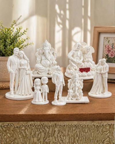 Image of Customized 3D Couple Statue from Photo | Wedding Personalized Miniature Figurine + Free Name Keychain (3D-White-10CM, 3D-White-10CM)