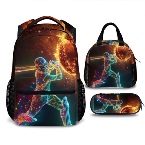 Kids Backpack, Cool Baseball Backpack, 17 Inch School Bag for Girls Boys, Student Bookbag for Travel Camping and School
