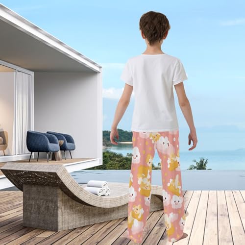 visesunny Boys' Pants Pink and Yellow Popcorn Jogger Pants Elastic Waist Long Bottoms Trousers with Pockets3