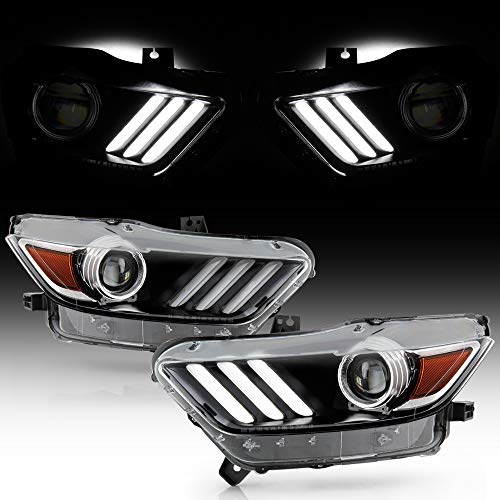 ACANII - For [HID/Xenon Model] 2015-2017 Ford Mustang LED Tube Projector Headlights Headlamps Assembly Pair Left+Right