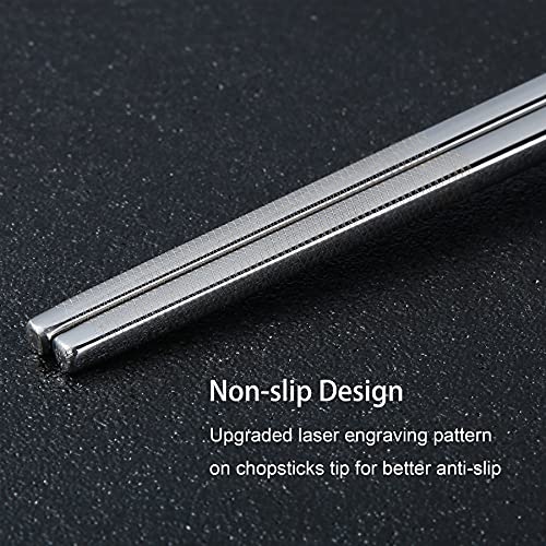 Premium Titanium Plated Stainless Steel Chopsticks - Dishwasher Safe, Non-Slip, Laser Engraved - 2 Pairs Gift Set (Black, Silver) - Image 4
