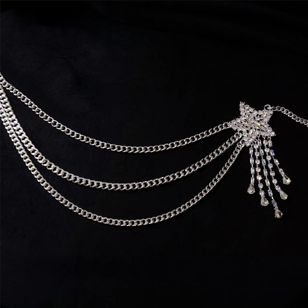 Amazon.com: Jumwrit Rhinestone Chain Belt Silver Layered