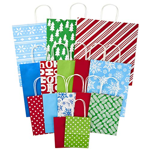 Hallmark Holiday Gift Bag Assortment, Extra Large, Large, Medium, Small (Pack of 15: Red, Blue, Green, Stripes, Solids, Patterns)