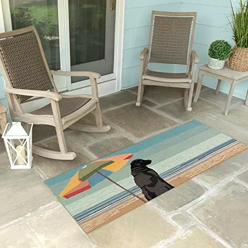 Liora Manne Frontporch Indoor Outdoor Rug - Novelty Design, Hand Hooked, Weather Resistant, UV Stabilized, Foyers, Porches, Patios & Decks, Parasol and Pup, 2' x 5'