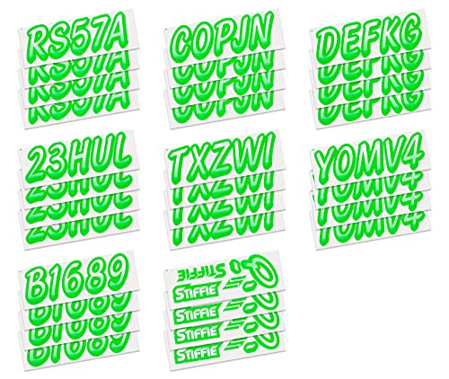Image of STIFFIE Whipline White /Electric Green 3 inch Boat & PWC Registration Decals • Numbers Letters Stickers