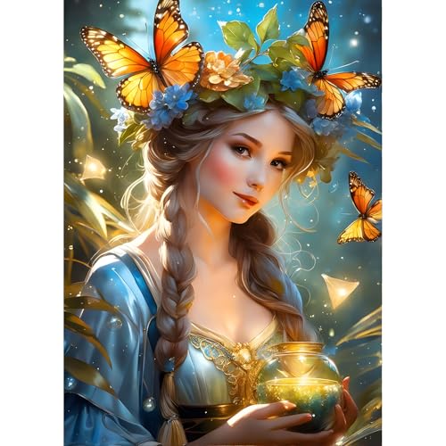 QINRUBB 5D DIY Dreamland Diamond Painting Kits,Round Full Drill Fairy Diamond Art Painting Kits for Adults Beginners, DIY Painting by Numbers Butterfly Diamond Art Kits for Home Fashion Decor 30x40cm