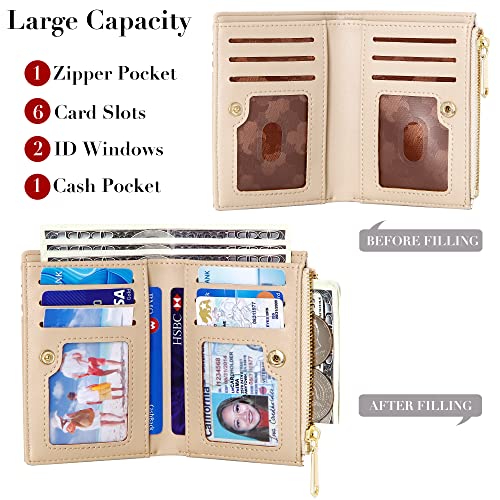 OIDERY Small Card Holder Wallet for Women, Bifold Compact Wallet with ID Window-Womens Wallet with Zipper Purse Khaki2