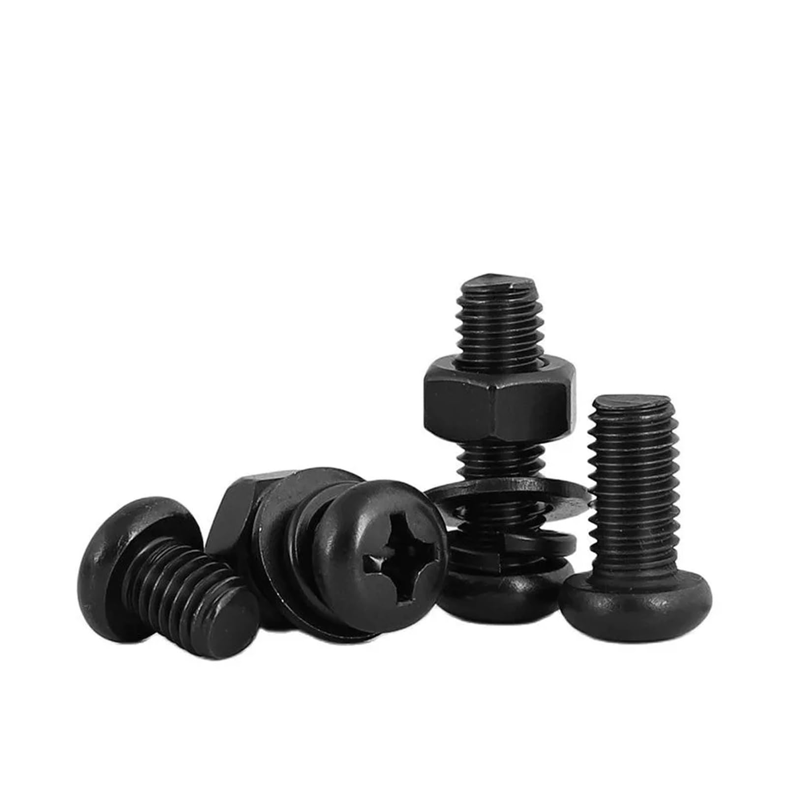 Viti a testa cilindrica in acciaio inossidabile 304 nero, rondelle, dadi, bulloni, set M3, M4, M5, M6, M8, con intaglio a croce, tonde(M6x35mm 10sets)