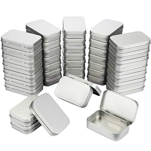 Hotop 40 Pack 3.75 by 2.45 by 0.8 Inch Silver Metal Rectangular Empty Hinged Tins Box Containers with Lids Mini Portable Box Small Storage Kit, Home Organizer