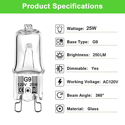 Gaormii G9 Halogen Bulb 25W T4/Q25/G9/Cl/120V Jcd Type Bi-Pin G9 Base Xenon Small Light Bulb Replacement Dimmable Warm White 2700K (12 Pack) #TOP2