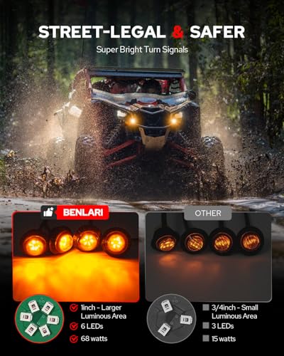 Image of Benlari UTV Turn Signal Kit with Horn,Plug and Play UTV ATV Blinker with Power off Switch Universal Street Legal Kit Fit for Polaris Ranger RZR XP Turbo, ATV Can-Am x3, Kawasaki, CFMOTO & Golf Cart