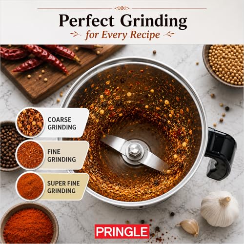 Image of Pringle Alfa 550W 3 Jar Mixer Grinder for Kitchen | 3 SS Jars (Liquidizing, Wet & Dry Grinder & Chutney) | Stainless Steel Blades | Compact & Powerful | 5 Yr Warranty | Red
