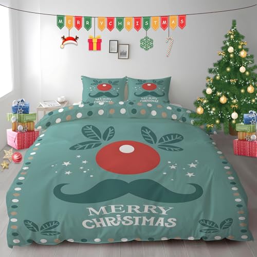 布団カバー ダブル クリスマス|マイクロファイバー 掛け布団カバー 190x210 +枕カバー 2枚 3点セット|吸汗速乾・防静電気・洗濯耐久|肌ざわり最高 かわいいデコレーション なプリントデザイン PH1378