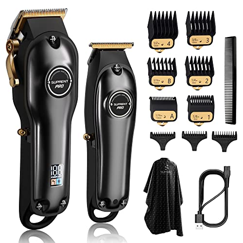 SUPRENT® Professionelle Haarschneidemaschine für Herren-Haarschneider Set und T-schneidemaschine Zero Gap, kabelloses Friseurschneide-Set mit LED-Display (schwarz)