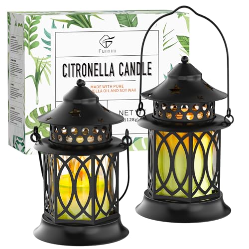 Citronella Candles Outdoor 2 Pack Lemongrass Scented Soy Wax Candles with Metal Lantern Holder Outdoor Candle Set for Patio Garden Camping Decor Gift Set