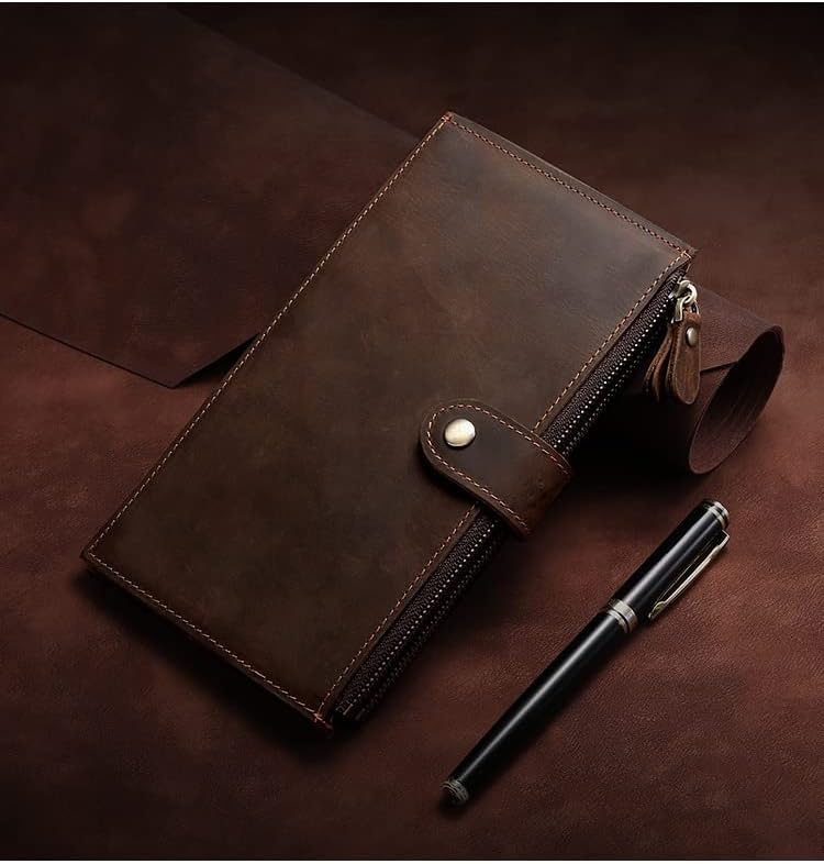 Miniatura 7 de LUYILA Bolso de mano grande de cuero largo para hombre, tarjetero para chequera, organizador múltiple con cremallera