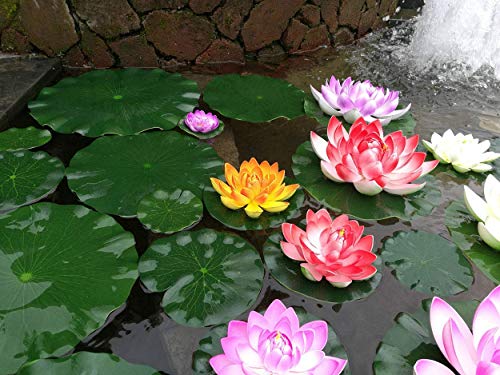 Lightingsky Artificial Floating Foam Lotus Flower Pond Decor Water Lily (6 Colors-2, Medium-18cm)