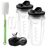 CAVIGLTE Juego de 2 vasos licuadora para ninja de 24OZ y 1 juego de 7 Aletas Cuchilla Extractora de...
