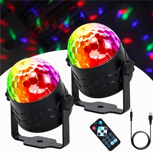 Luces Discoteca   Bola Discoteca por Sonido Activado 7 Colores RGB Luces de Fiesta Luz Discoteca Rotación de 360° con Control Remoto Luces de Fiesta para DJ, Fiesta, Bar,Navidad, Halloween(2 PCS)