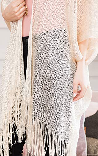 Image of RIAH FASHION Bohemian Sequin Glitter Shawl Wrap Poncho - Kimono Cardigan, Sparkly Metallic Mesh Scarf, Open Knit Crochet