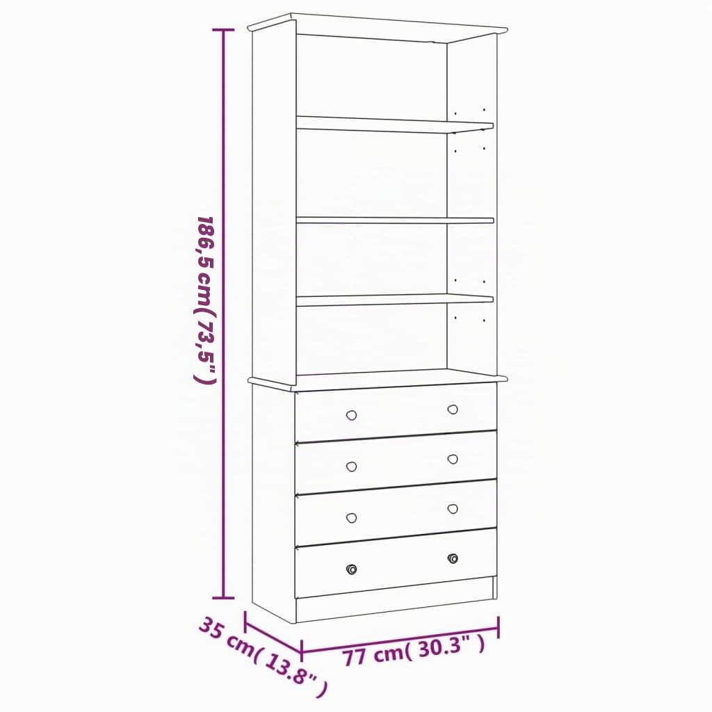 vidaXL Bibliothèque avec tiroirs Alta 77x35x186,5cm Bois Massif de pin
