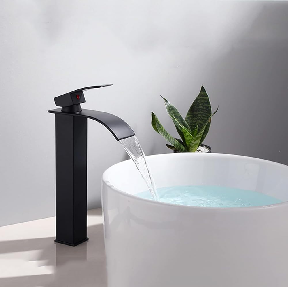 ZYCHSJXA Tall Waterfall Sink,Hot & Cold Above Counter Faucet,Brass Face Basin Faucet for Bathroom SinkBlack B(Black B)
