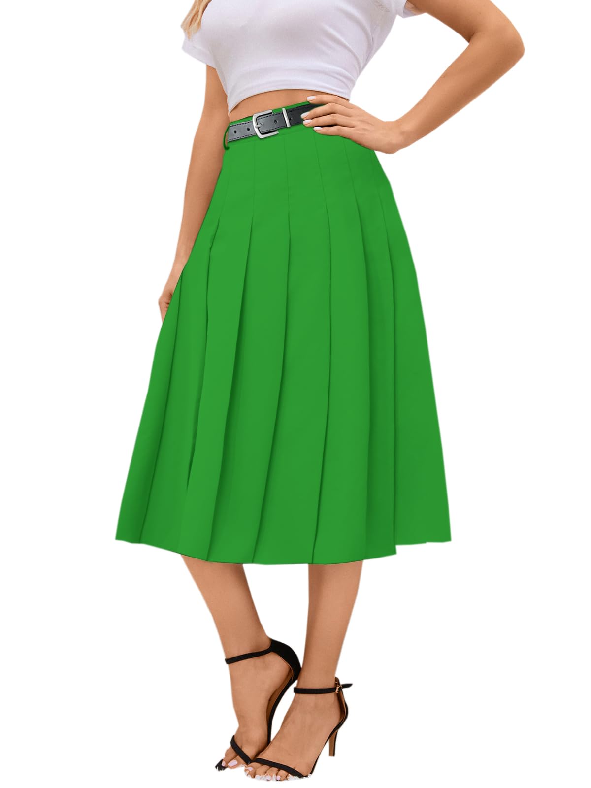 Cromoncent Women's Long Pleated Skirt with Pockets, High Waisted
