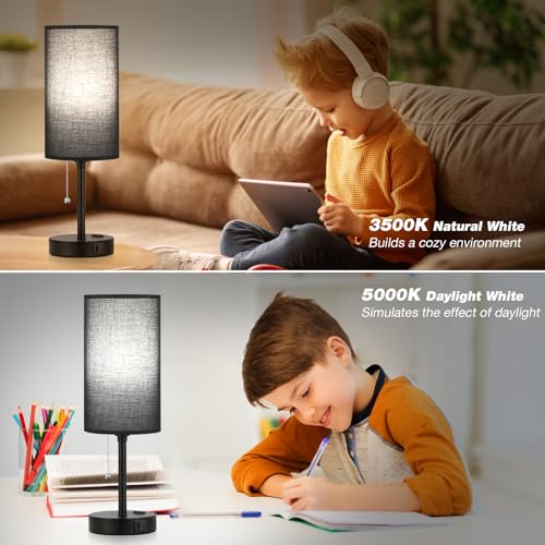 Image of 17in Bedside Table Lamp for Bedroom, Desk Lamp with USB Ports for Dorm