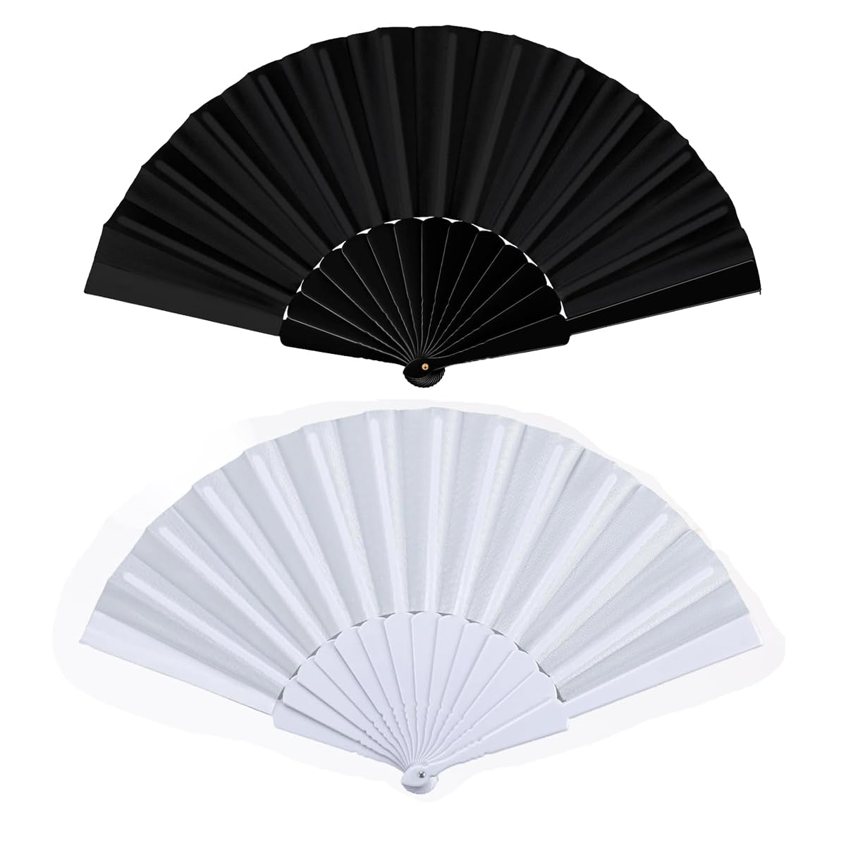 2Pcs Folding Hand Fans, Fabric Hand Fan, Handheld Folding Fan, Chines/Spanish Handheld Fans for Dancing Cosplay Props Wedding Party Decorations Gifts (White Black)