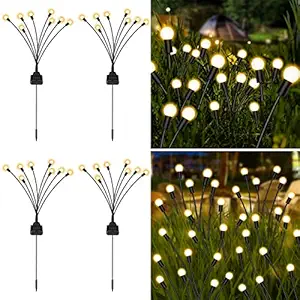 YOEEN 4 Pack Solar Garden Lights, New Upgraded 8 LED Firefly Waterproof Solar Powered High Flexibility Swaying Outdoor Lights for Pathway Yard Walkway Patio Decoration, Warm White