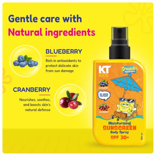 Image of Sunscreen SPF30+ Face & Body Spray for Kids 3-12 Years | UV Shield & Frizz Control with Blueberry & Cranberry | Non-Greasy | 100ml