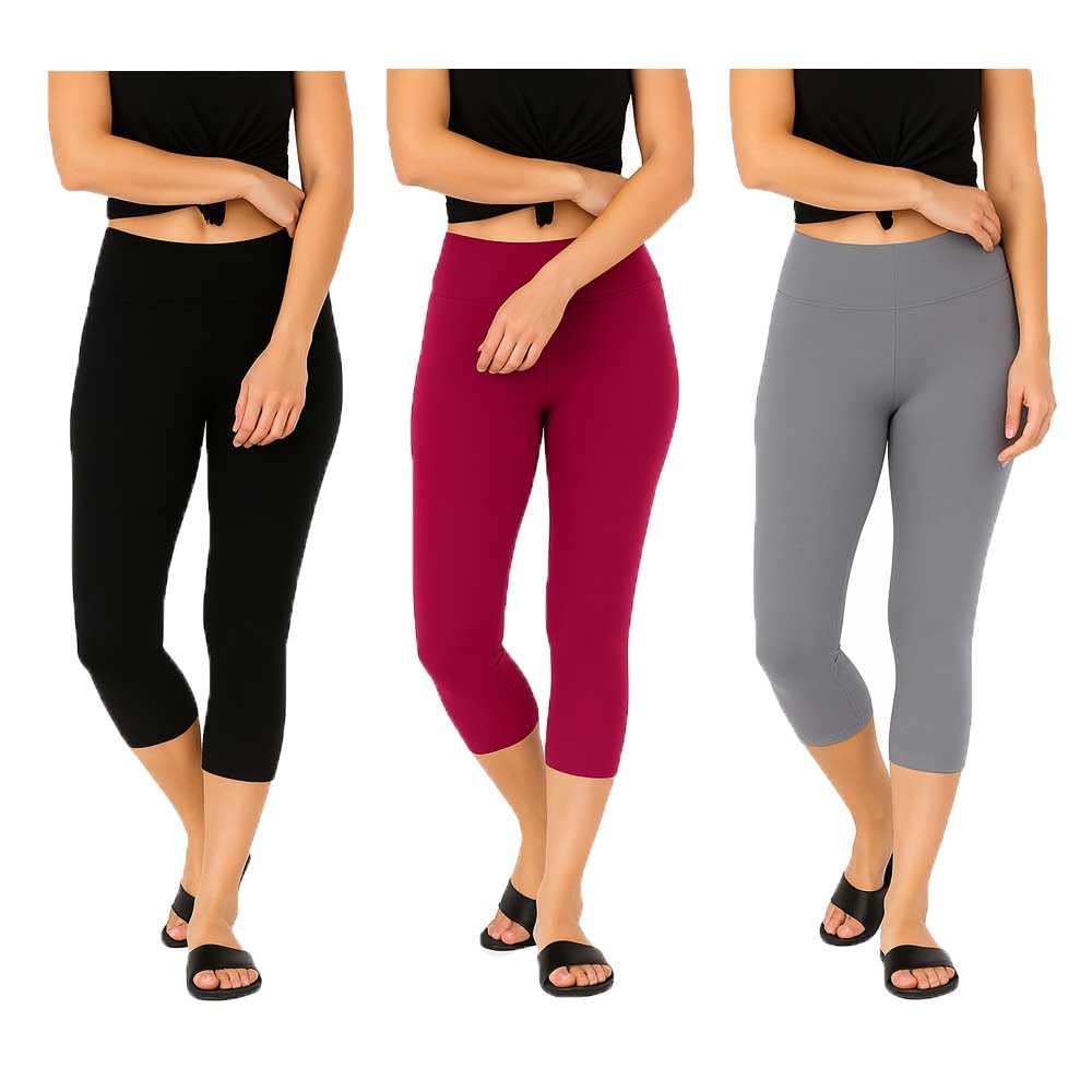 Womens Cotton Blend Knee Length Stretchable Plain Capri For Women Black, Grey, Pink (3Pack)-picture-26