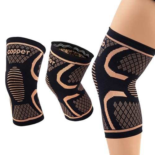 JLFDLLYYZQ 2 Pièces Genouillère En Cuivre Pour Homme Et Femme, Genouillere Ligamentaire Genou, Genouillère Arthrose, Maintien De Compression Genoux, Convient Pour Sport, Jogging Et Fitness, L
