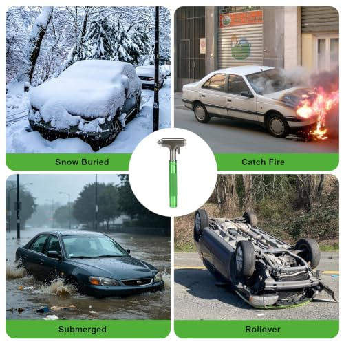 Image of Car Safety Hammer, Metal Window Breaker with Seat Belt Cutter, Emergecy Safety Hammer for Auto Accidents (Green)