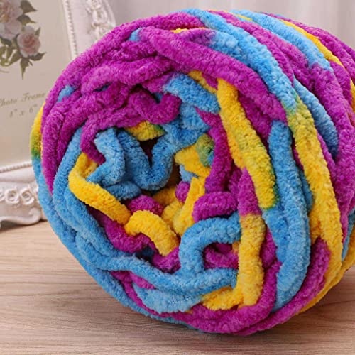 Image of Super Thick Fluffy Jumbo Polyester Baby Blanket Chenille Yarn for Knitting, Crochet & Home Decor Projects, Afghans, throw pillows, cushions & blankets -100 GMS - 6mm thickness - Colour -(Purple Yellow Ferozi)