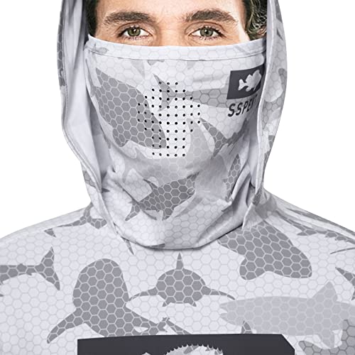 Sspent Upf50 + Men′S Long Sleeve Fishing Shirt With Mask Uv Neck Gaiter Hoodie Running Hiking Grey #TOP3