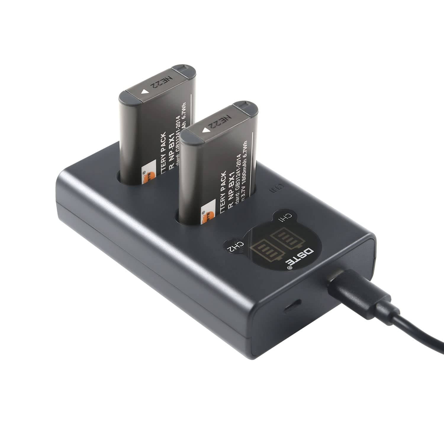Set 2 Batterie NP-BX1 1800mAh + Caricatore USB Doppia Porta Con LCD Per Sony ZV-1, RX100, HX90 E Altri