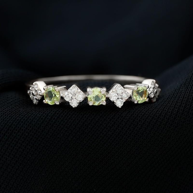 Round 0.48 Ctw Peridot 925 Sterling Silver Cluster Ring for Women | Wedding, Engagement Bridal Rings | Graduation Gift2