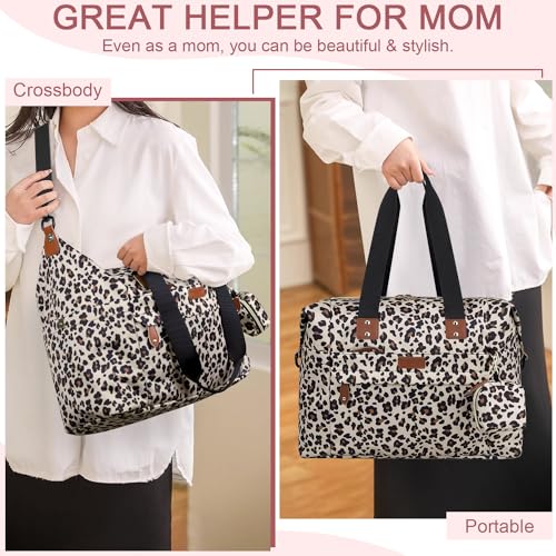 Image of Pritent Diaper Bag Tote - Diaper Baby Bags with Pacifier Case, Shoulder Straps, Stroller Clips, Waterproof Large Mommy Maternity Travel Baby Bag for Mom and Dad, Leopard Print