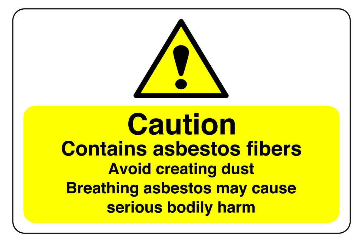 Safety First Display LTD Caution contains asbestos sign - High tack self-adhesive sticker (400mm x 300mm) Viewing Distance within 14m.