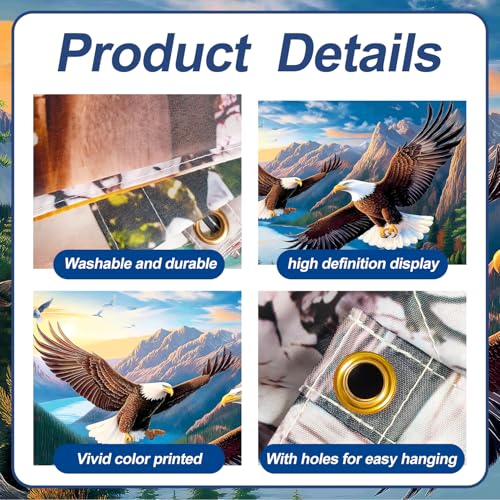 Image of 13x6 ft Soaring Eagles Garage Door Banner- Flying Bald Eagles Mountain Landscape Backdrop, Hanging Garage Decorations - for 4th of July Patriotic Holiday Party Background, Outdoor Wall Sign Decor