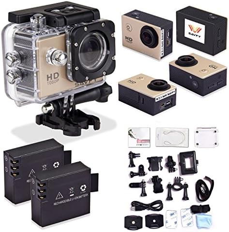SAVFY® SJ4000 Fotocamera per Sport/ Videocamera Sportiva 1080P con LCD Schermo di 1,5 Indici 12MP, 170 Gradi Ampio Angolo+ Full HD Obiettivo Grandangolare X4 Zoom, Sott'acqua 30m, Waterproof Videocamera, Sports & Action Camera impermeabile ed accessoristica varia, Oro
