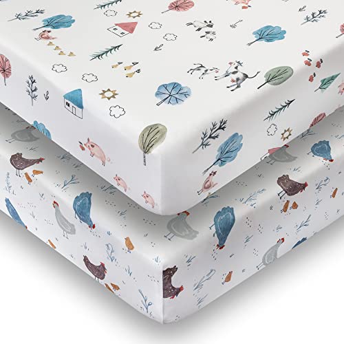 Image of Sorrel + Fern 2-Pack Crib Sheet for Standard Crib Mattress (Farm Animals) - Premium Fitted Sheets - Buttery Soft Cotton Blend