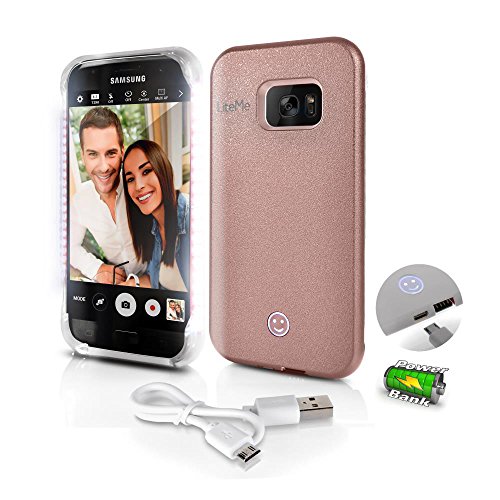 SereneLife Cellphone Case for Samsung - Galaxy S7 Selfie Lighted Smartphone Protection w/ Built-in Rechrgble Battery,Power Bank & LED Lights - Heavy Duty Android Phne Cover - AZSL301S7RG (Rose Gold)