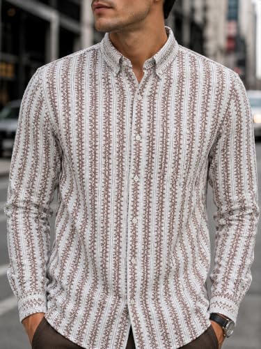 Image of Lymio Men Shirt | Men's Striped Button Down Shirt - Slim Fit Casual & Resort Wear Shirts for Men | Premium & Trendy | Summer and Vacation Ready (Crazy-Full)