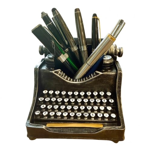Vintage Typewriter Pencil Holder for Desk &ndash; 4.5' Retro Pen Organizer Holds 30+ Pens, Heavy Resin...